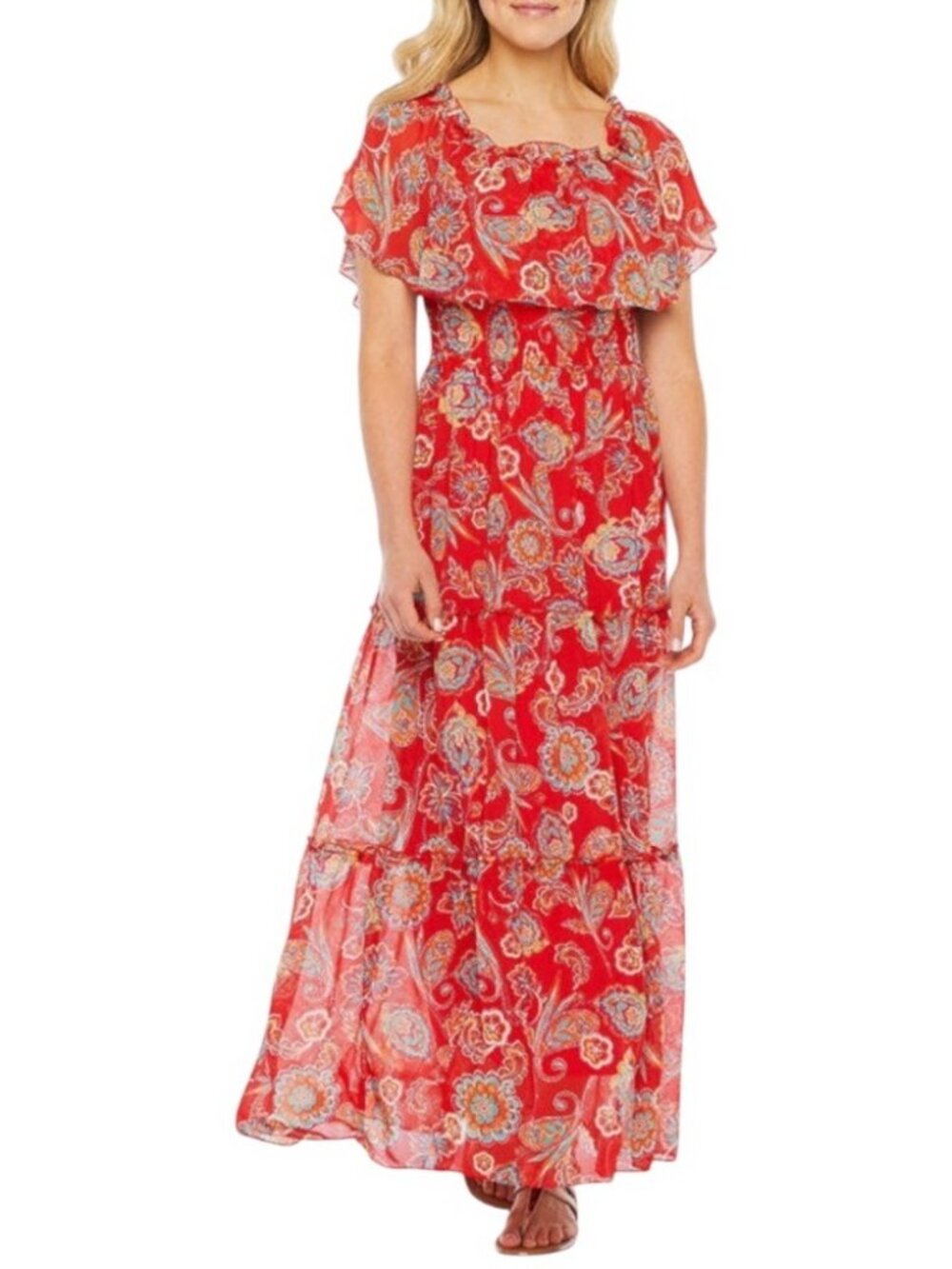 Rabbit Rabbit Rabbit Paisley Print Lined Tiered Maxi Dress - Like new! Petite 4